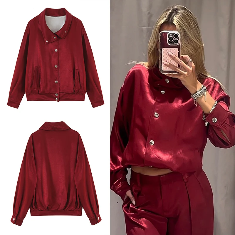 Guobioziy 2026 Women Stand Collar Bomber Jacket Snap Button Long Sleeve Slant Pocket Outerwear For Daily Shopping Dating