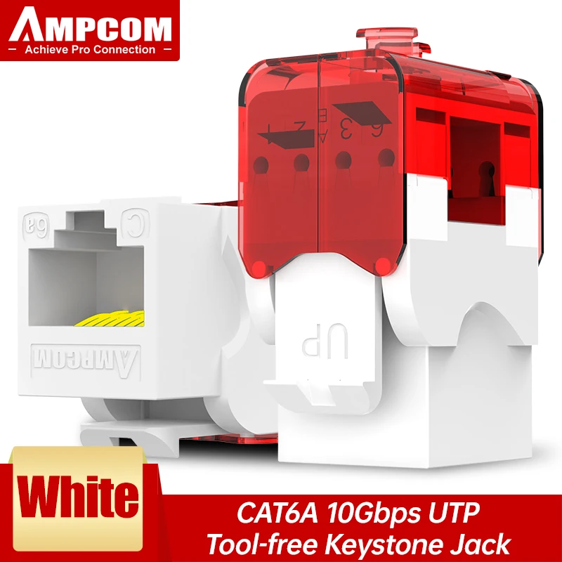 AMPCOM CAT6A CAT6 Toolless Keystone-aansluiting, RJ45 UTP Keystone-moduleadapter Geen punch-down tool-koppelingen Modulaire connector