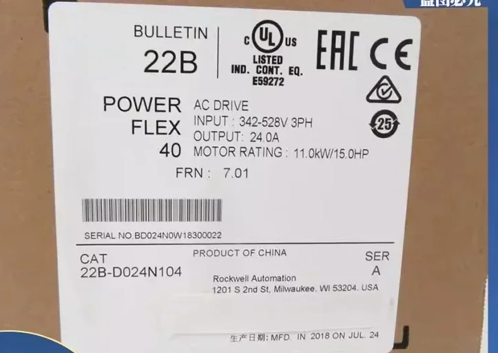 

22F-D024N104 22B-D024N104 40 AC inverter, 480VAC, 11 kW