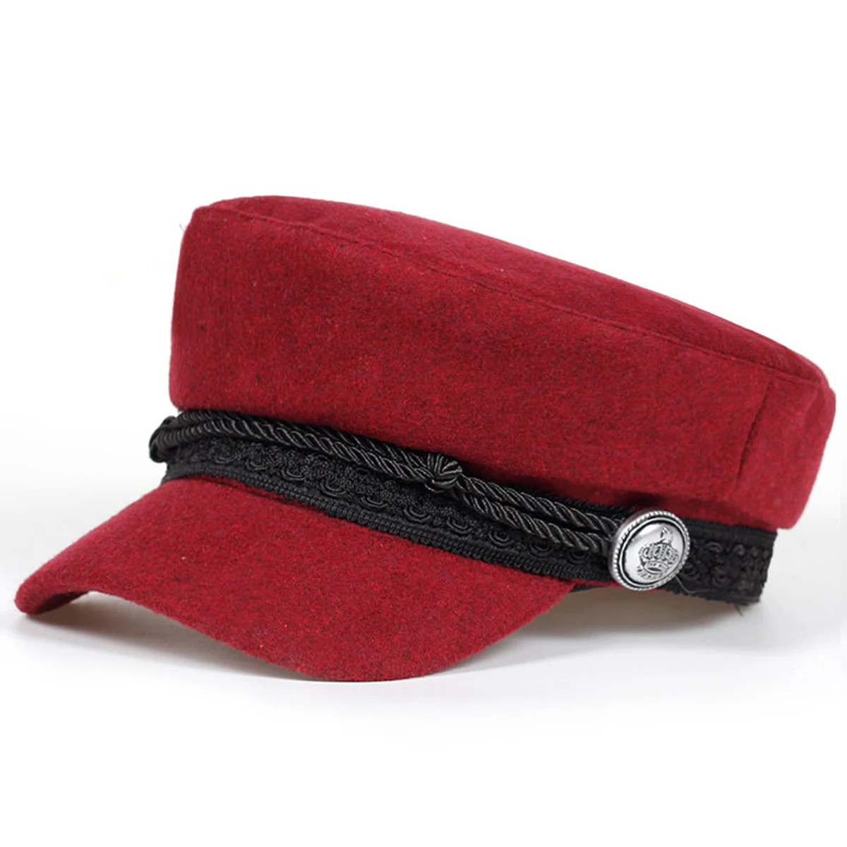 Topi pelaut wanita hitam, topi baret gesper mahkota renda tentara musim semi musim gugur untuk pria dan wanita