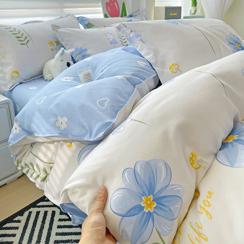Plant Cashmere Thickened Brushed Duvet Cover, Soft Skin-Friendly Zipper Bedding Quilt Cover, Multiple Cute Prints for Bedroom