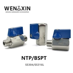 Filettatura BSP NPT Mini valvola a sfera sanitaria in acciaio inossidabile 304 1/8 1/4 3/8 1/2 3/4 valvola a sfera a due vie con acido oleico d'acqua autofabbricata