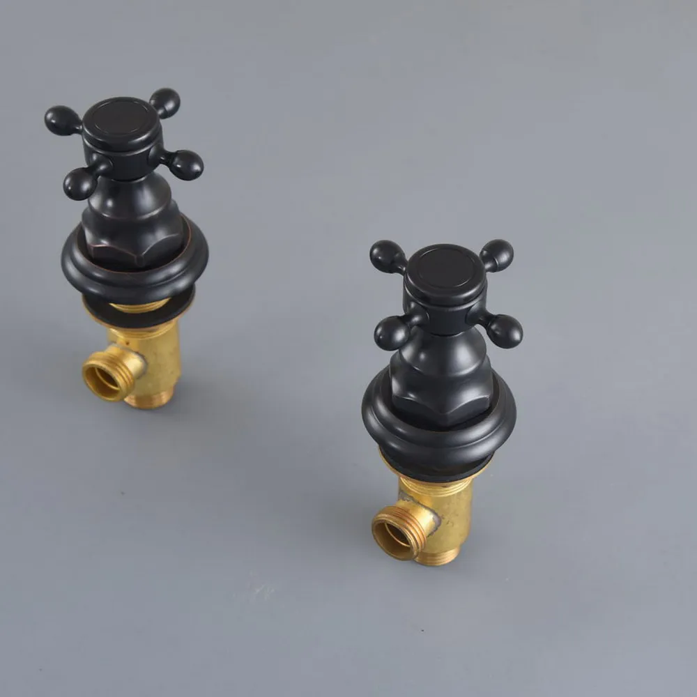 2Pcs Black Oil Rubbed Brass Cross Handles Bathroom Angle Stop Valve 1/2