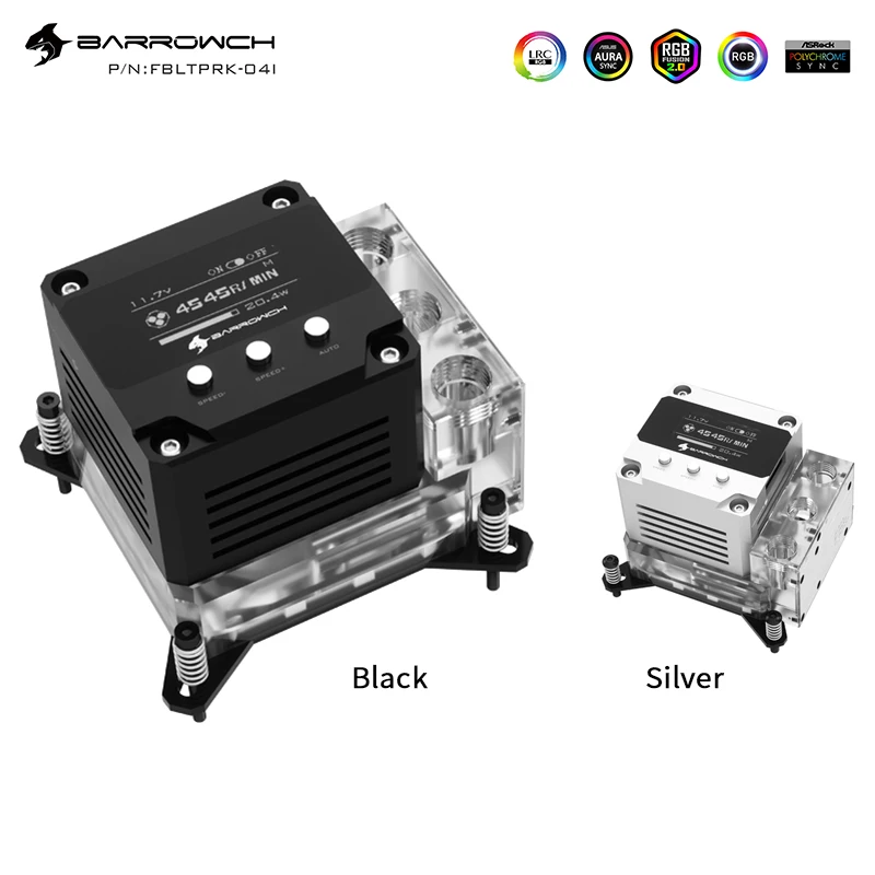Barrowch CPU Water Cooling Block Pump Reservoir Three In One,17W PWM Intelligent Pump,OLED Digital Display,FBLTPRK-04I/LTPRK-04I
