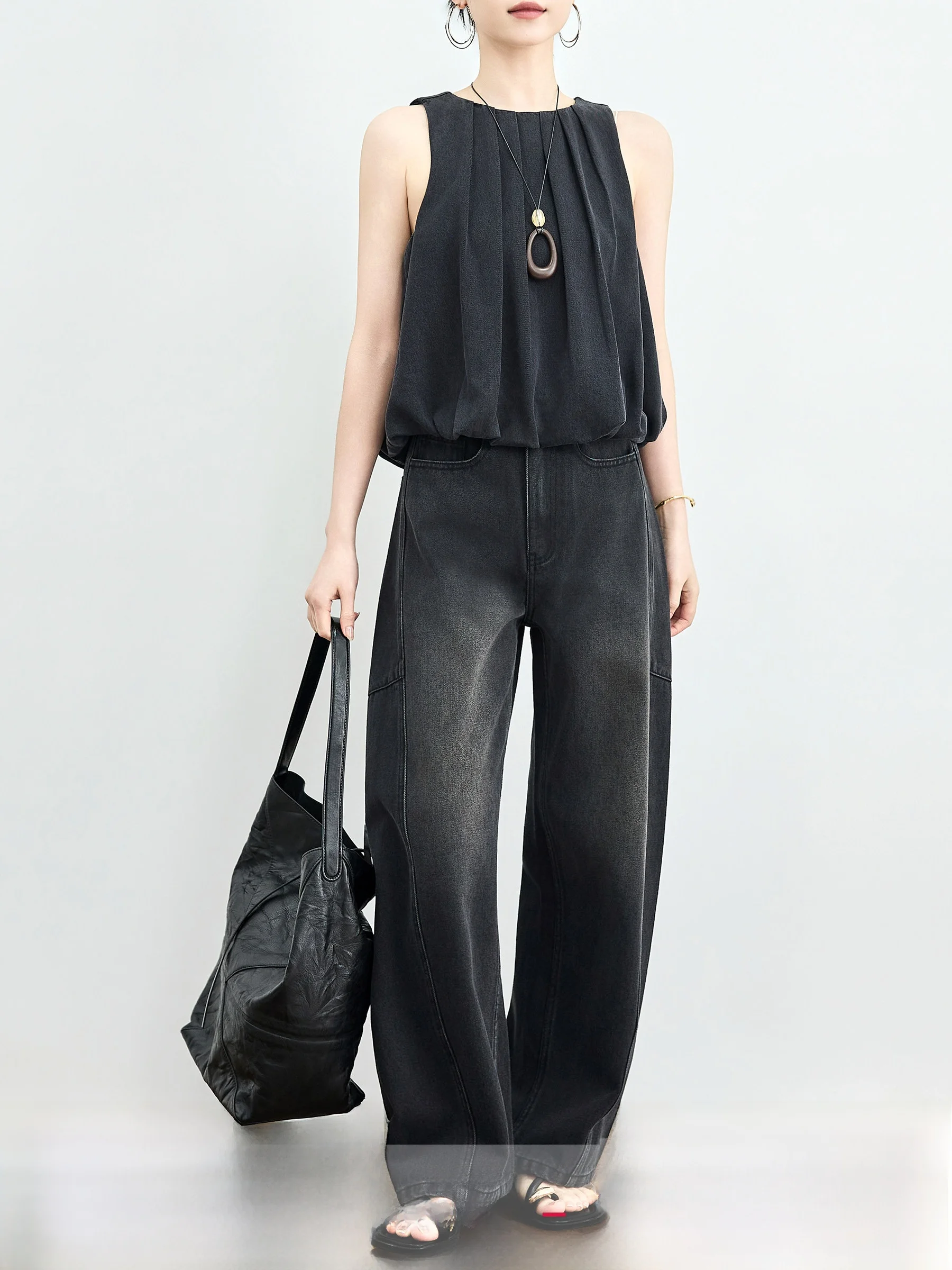 

Черные джинсы-клеш Black Scythe для женщин, свободные, винтажные, с эффектом потертости, широкие штанины, высокая талия, хлопок, на молнии, летние джинсы