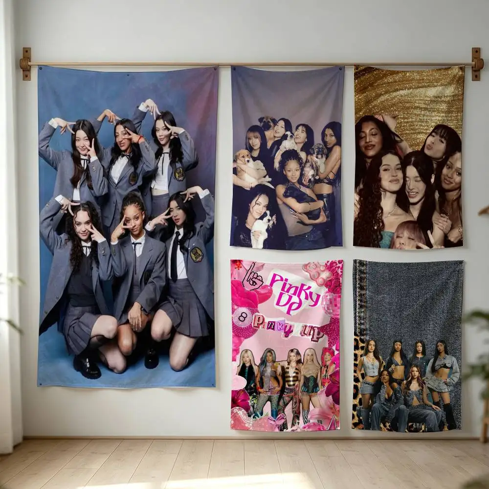 M-Modern Trendy Girl Group KATSEYE Flag Digital Printing Banner for Garage Wall Out Door Decoration