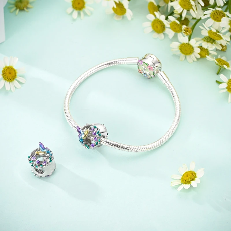 Trendy 925 Sterling Silver Hummingbird And Lily Of The Valley Charms Bead Fit Original Bracelet DIY Women Party Jewelry Gift