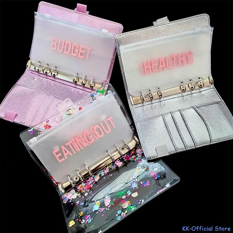 A6 Cash Planner Binder Pocket File Organizer Storage Folder Transparent PVC Loose Leaf Pouch with Zipper Filing Binder