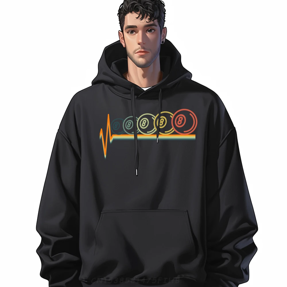 

Pool Billards 8 Ball Eightball Vintage Heartbeat Black Graphic Pullover Hoodies Natural Man Clothes Valentines Day