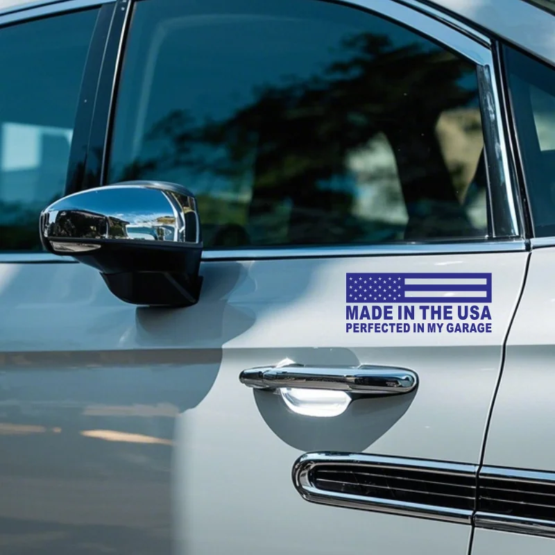 Funny MADE IN THE USA PERFECTED IN MY GARAGE Text Waterproof Reflective Vinyl Sticker Exterior Accessories # 410