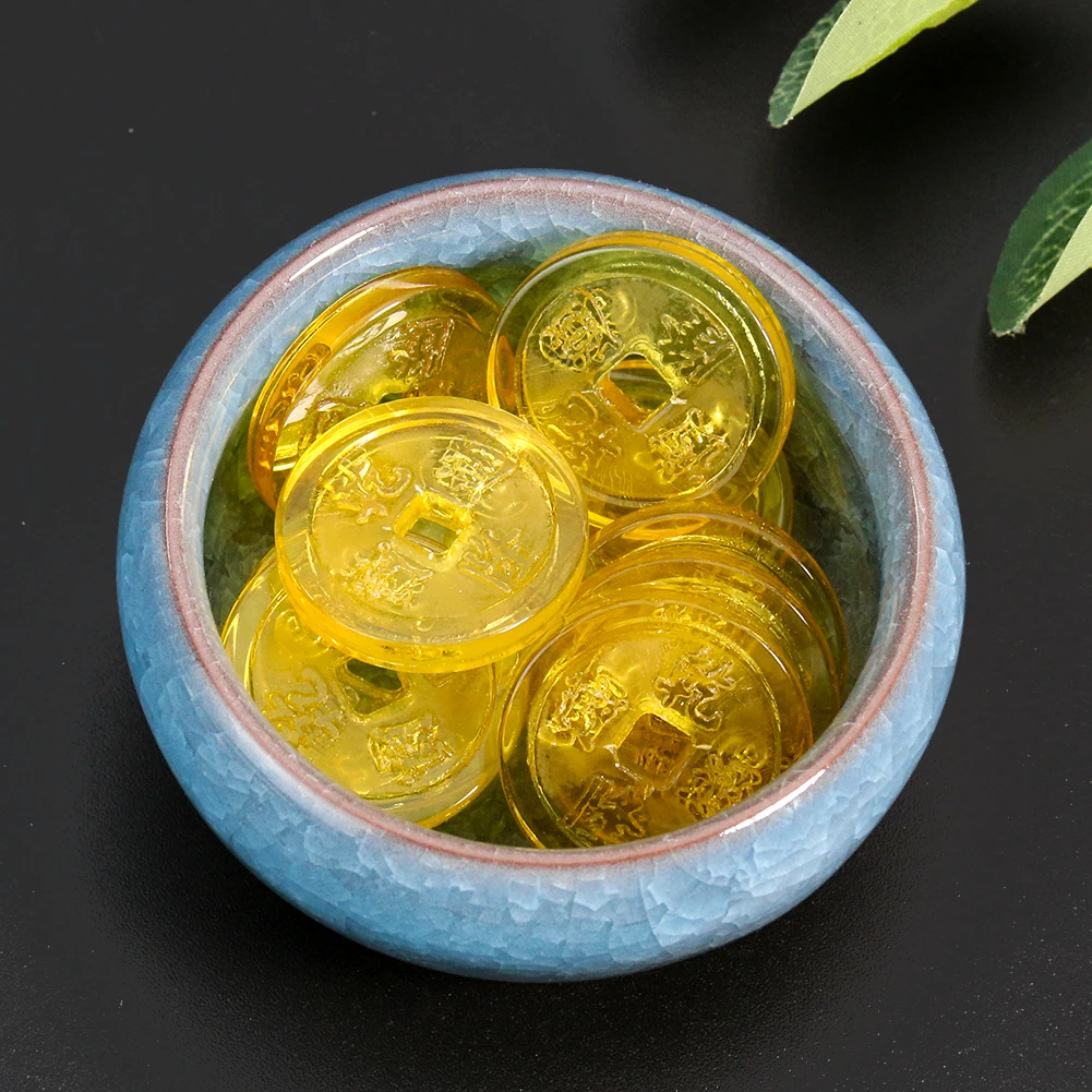 Muy Bien 10pcs Ancient Chinese Glazed Qianlong Tongbao Coins Ornaments Fengshui Lucky Antique Crafts Home Collect Decorations