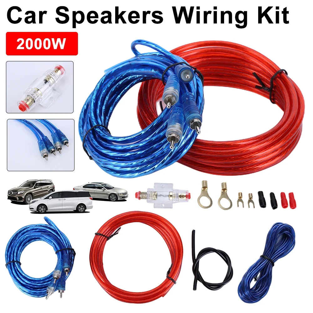 2000W 1500W Audio Speaker Wiring Kit 8GA Speaker Installation Wires 18GA RCA Power Cable Auto Vehicle Parts for Car Modification