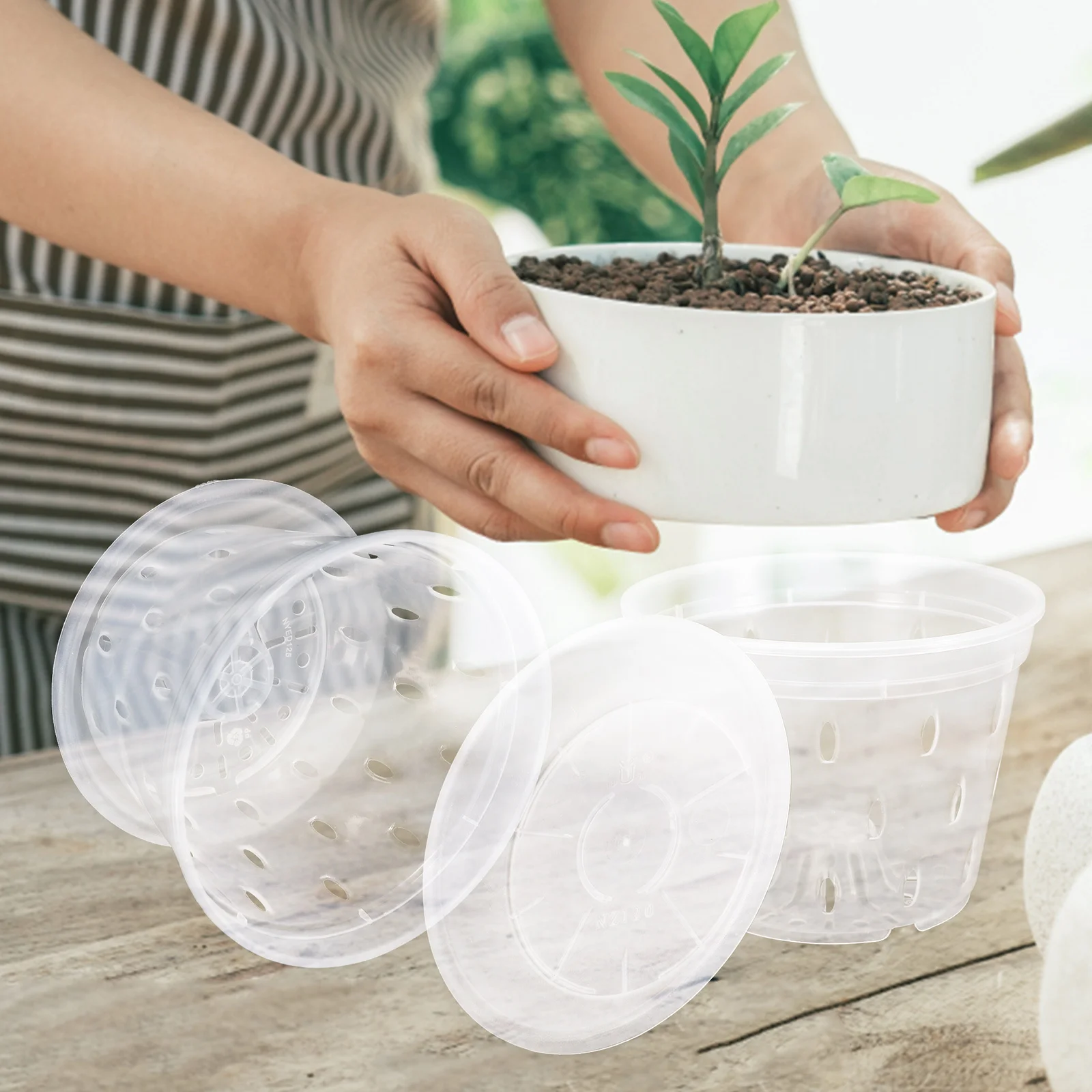 

2Sets Plastic Orchid Pots with Drainage Holes and Saucers Breathable Slotted Planters for Healthy Root Growth Indoor Garden