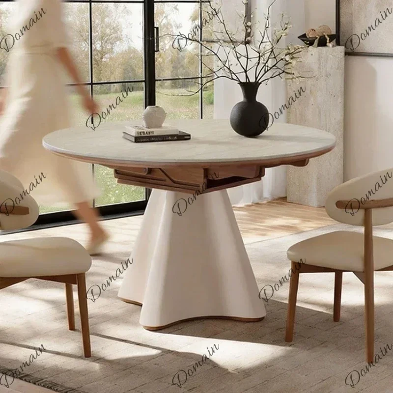 XM Medieval Rock Slab Dining Tables Modern Simple Folding Round Dining Table Set Of 6 Chairs Kitcjen Pliante With 4 Chair Furnit