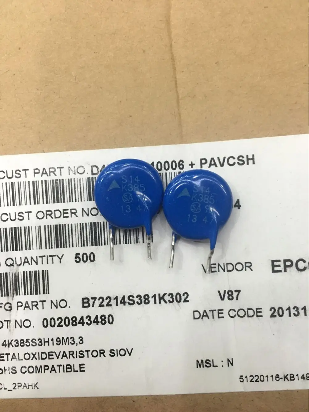 

500pcs/S14K385 EPCOS varistor B72214S0381K101 14MM 385VAC
