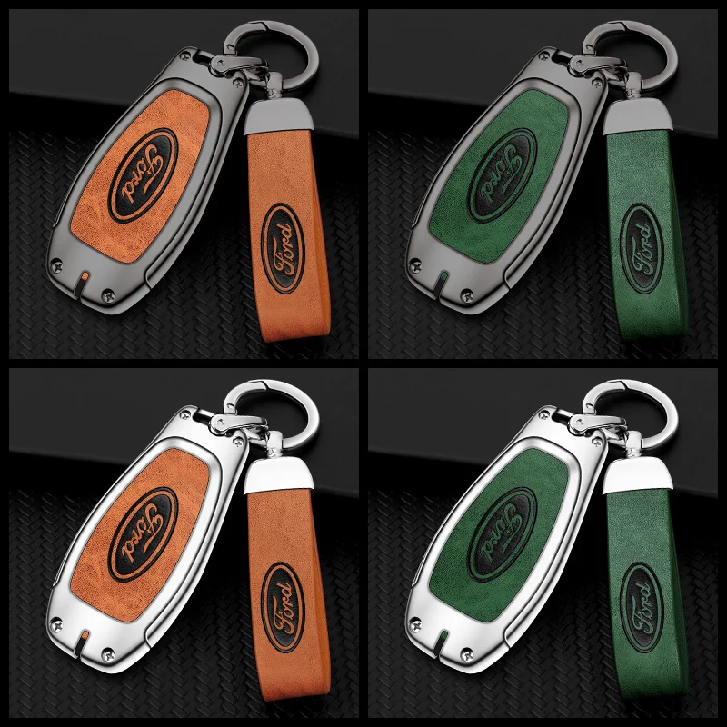 Leather Car Smart Key Case Cover Shell For Ford Focus 3 4 ST Mondeo MK3 MK4 Fiesta Fusion Kuga Ecosport Protect Fob Accessories