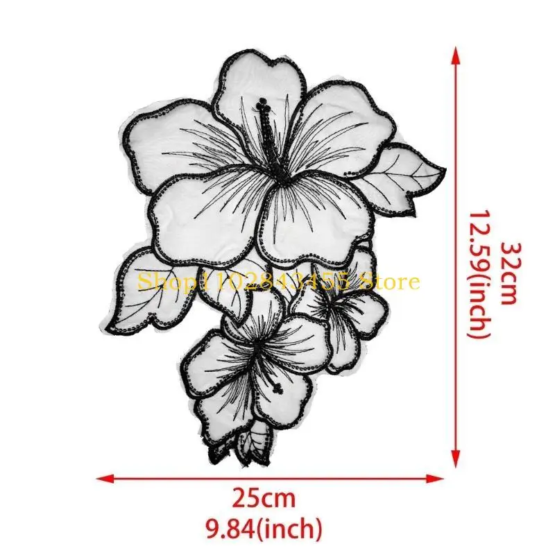 49MC Floral Sewing Patches Elegant Flower Beaded Tulle Applique for Decoration Oversized Appliques Sew on Dress