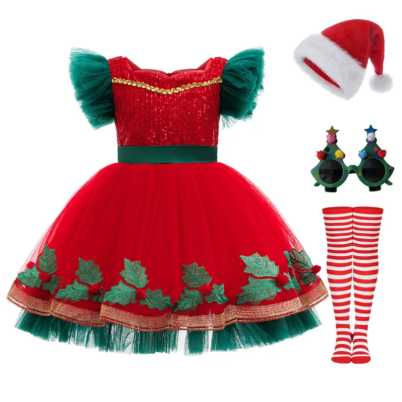 Girls Christmas sequin Dresses Xmas Girls Princess Dress NewYear Clothes Fashion Girls luxury Dress Sets Party Performance Cloth