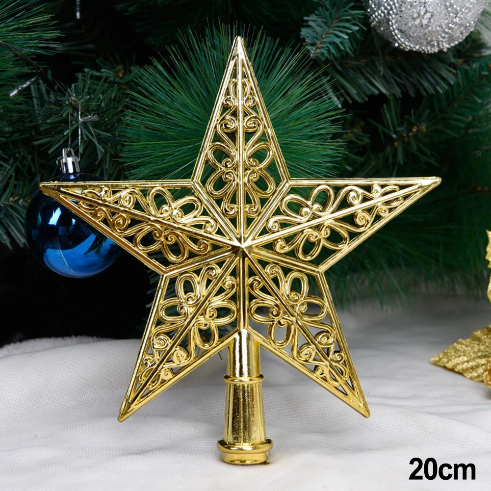 Estrella superior del árbol de Navidad de 20cm, adorno navideño de cinco estrellas, estrella superior del árbol, estrella superior dorada, adornos colgantes para árbol de Navidad