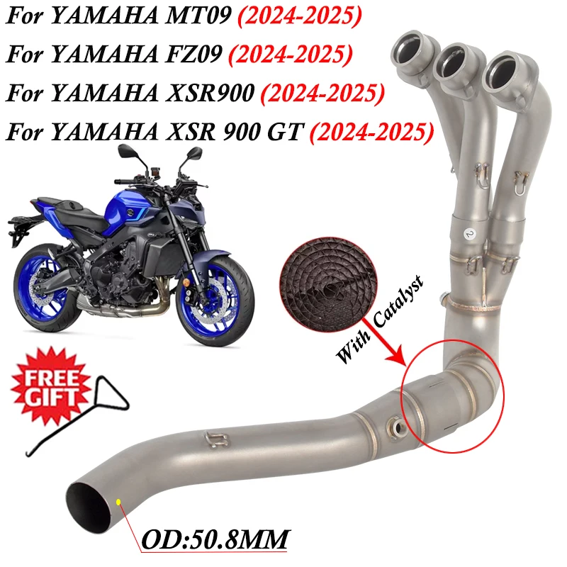 

Slip On For Yamaha MT09 MT-09 FZ09 FZ-09 XSR900 XSR900 GT 2024 2025 Motorcycle Exhaust Escape Systems Front Link Pipe Catalyst