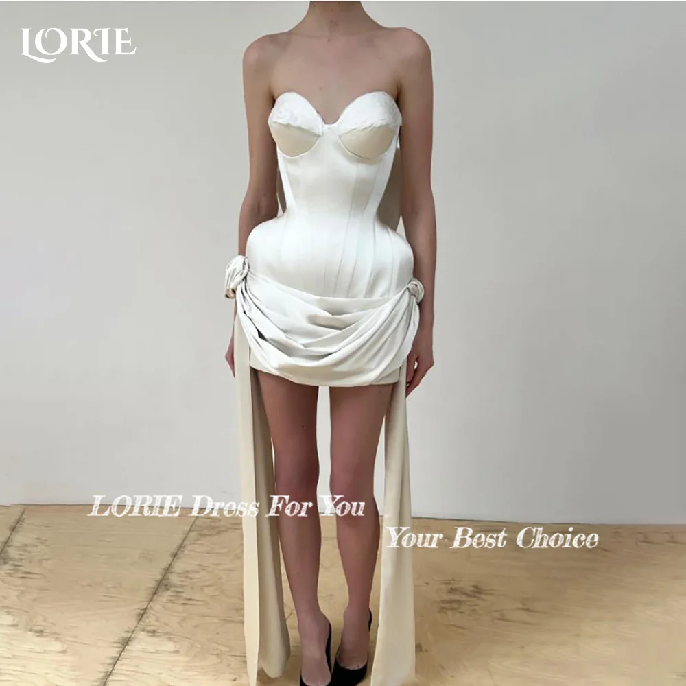 LORIE Vintage Lace Short Mermaid Wedding Dress Hi-Lo Appliques Strapless Ruffle Mini Bridal Gown Princess Bride Gown Customized