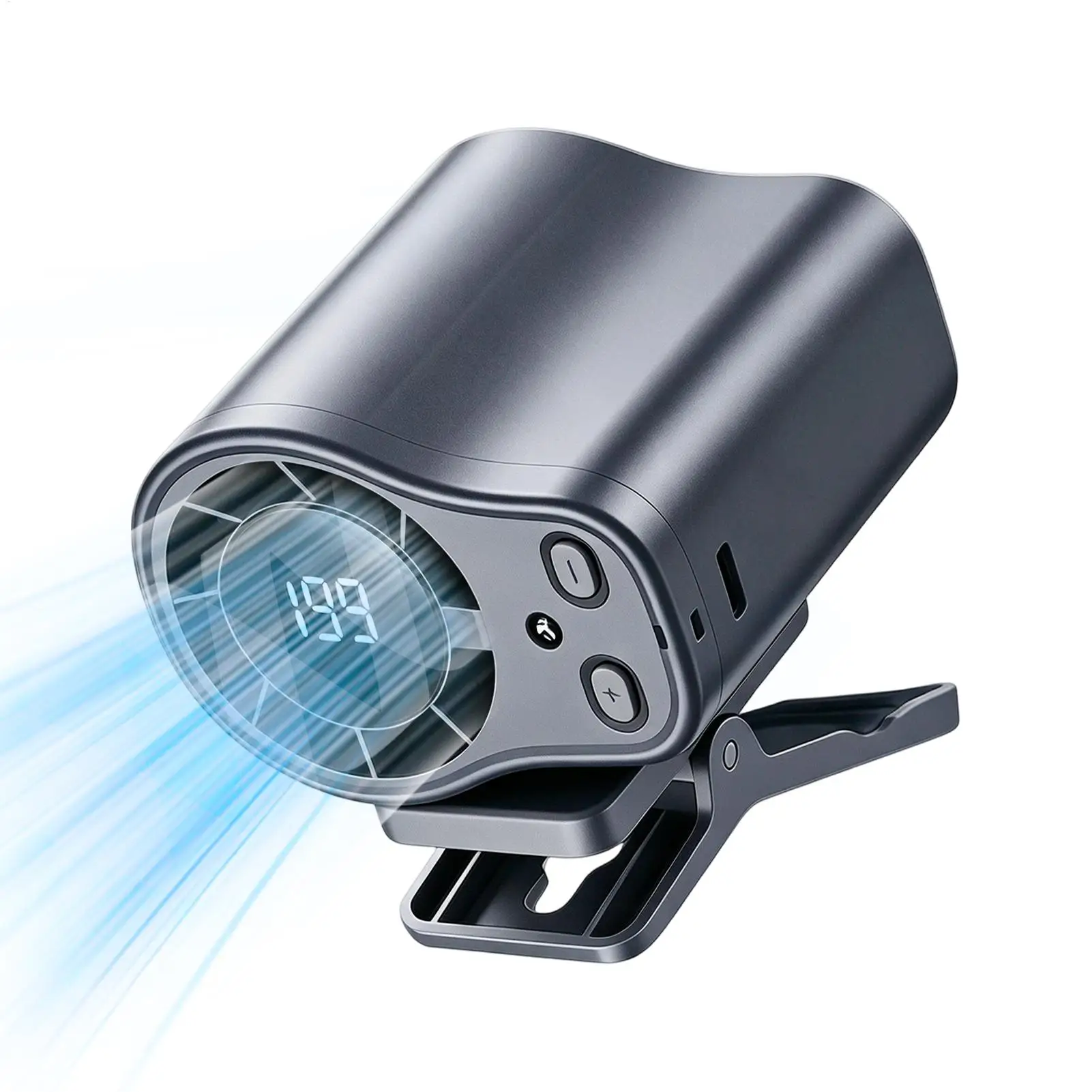USB Rechargeable Semiconductor Cooling Mini Clip Fan With LED Display High Speed Portable Neck/Waist/Car/Umbrella Clip On Fan