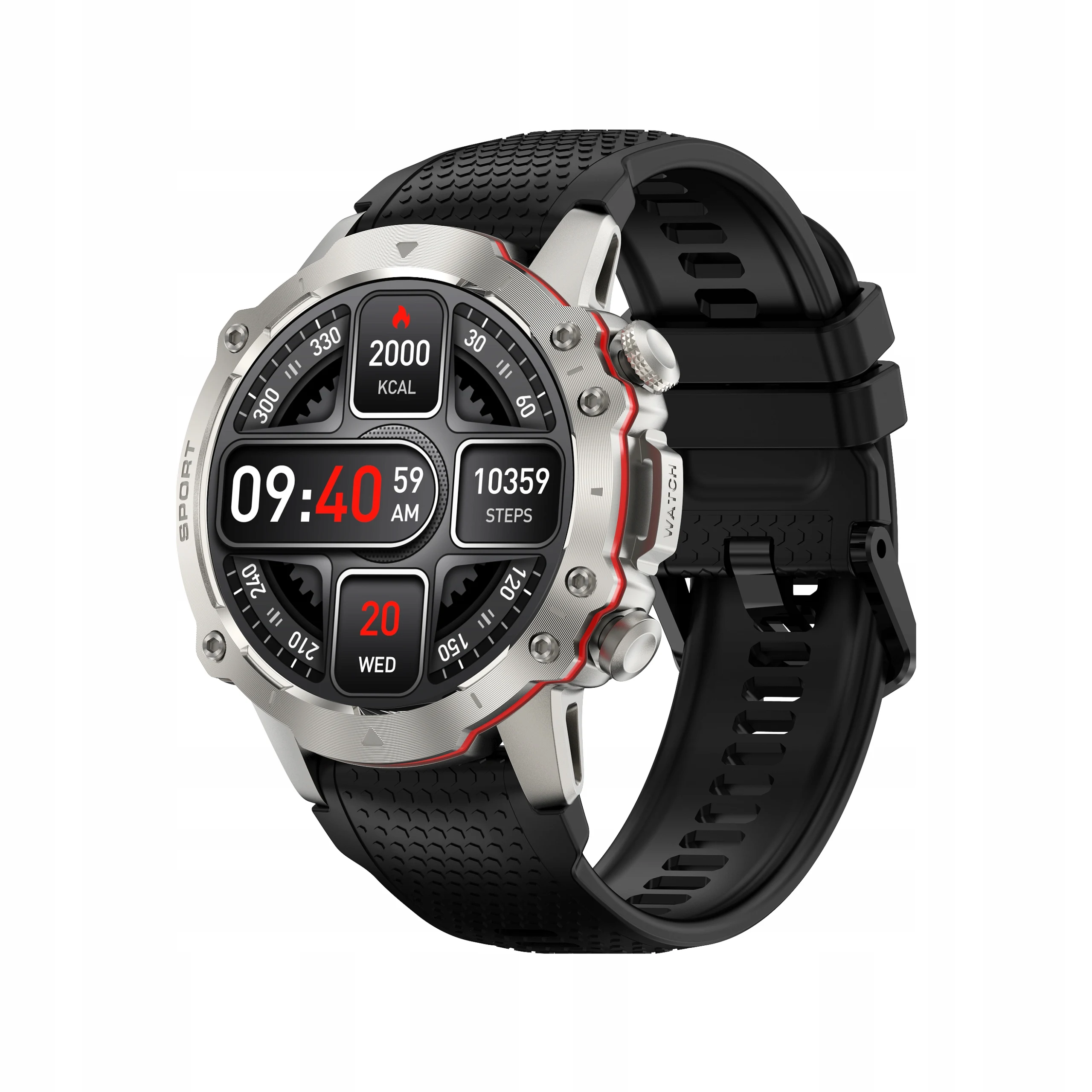 Reloj Kiano deportivo de plata, reloj inteligente para hombre, menú parlante plateado PL 2 rayas suministradas