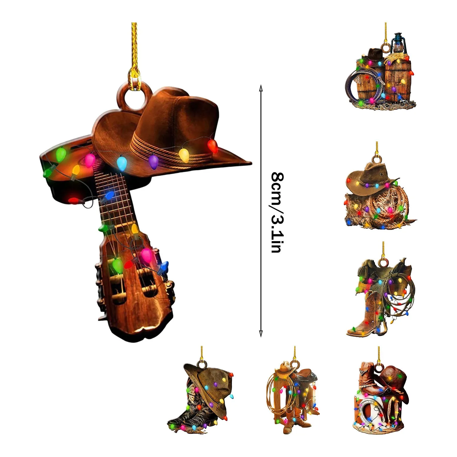 Cowboy Cowgirl Pferd Liebhaber Hut Stiefel Wild West String Lichter 2d Flachwagen Rückspiegel Zubehör Weihnachts baum Ornament Spielzeug