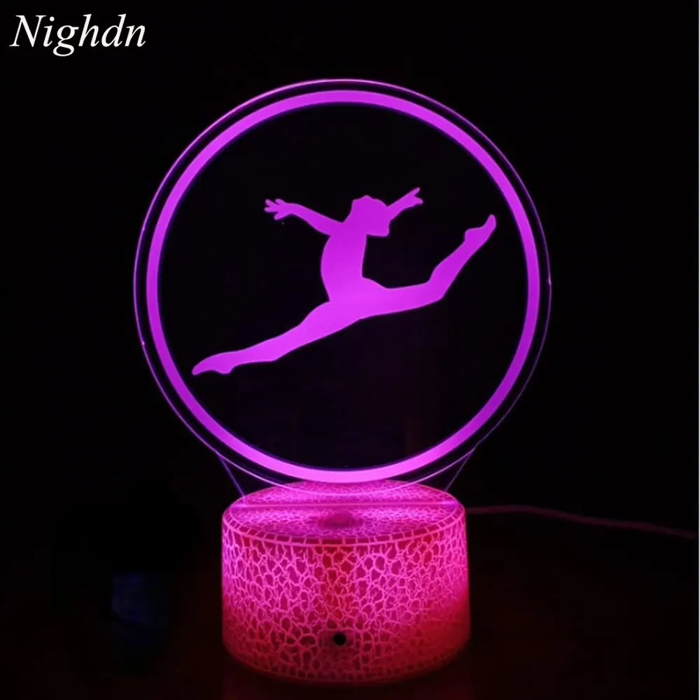 Lampa iluzja optyczna gimnastyka 3D akrylowe światło nocne Led 7 kolorów zmieniające dekoracje do sypialni prezenty dla dzieci chłopców dziewcząt