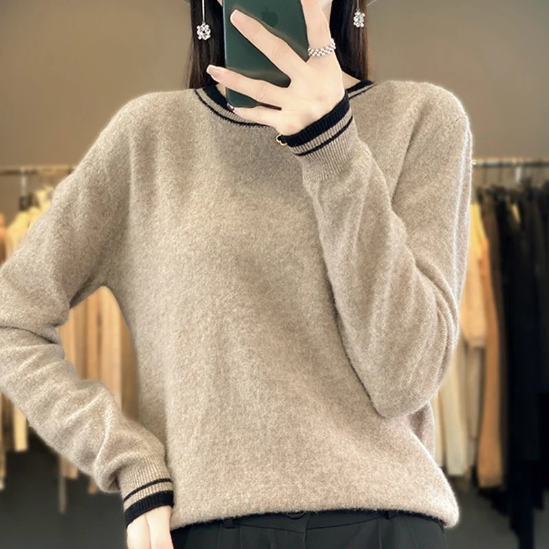 LDZWSM Autumn And Winter New Woolen Sweater Women's Solid Color Pullover Round Neck Sweater Bottoming And Wearing Wild Sweater