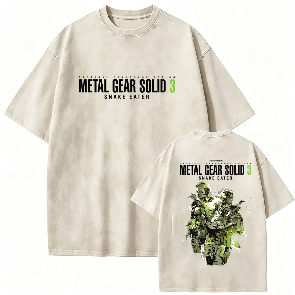 Hot Game Metal Gear Solid 3 Snake Eater Vintage Washed T Shirt Men's Loose Player Fans Fashion Short Sleeve T-shirts Streetwear