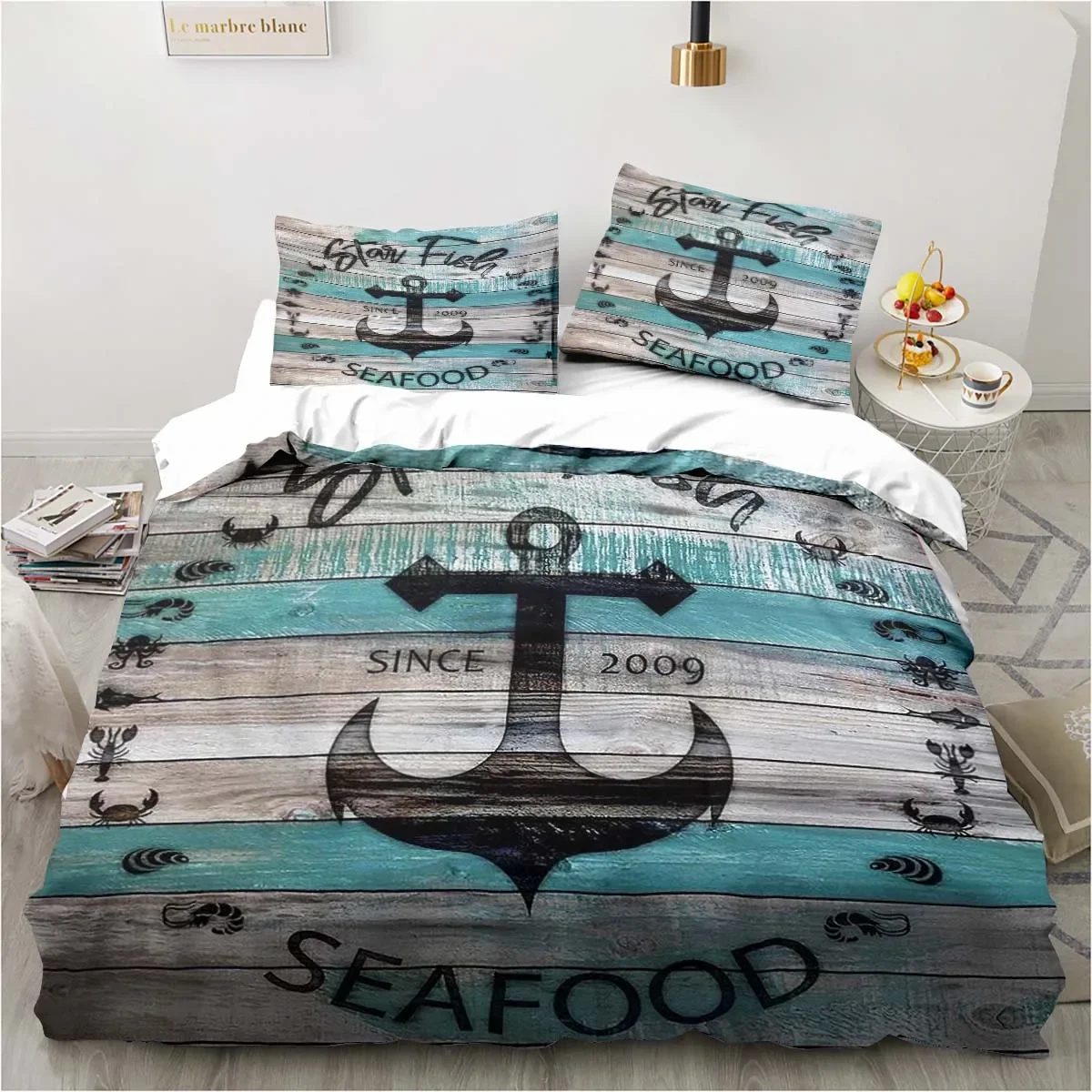 Marine Anchor Pattern Duvet Cover Set Fashionable Bedding Set Teen Boys Bedroom Duvet Cover Soft Kid Duvet Cover and Pillowcases