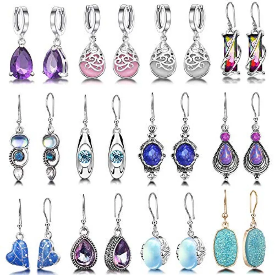 

Pairs Teardrop Druse Crystal Drop Earrings for Women Cubic Zirconia Huggie Hoop Earring Jewelry Set Christmas Gifts