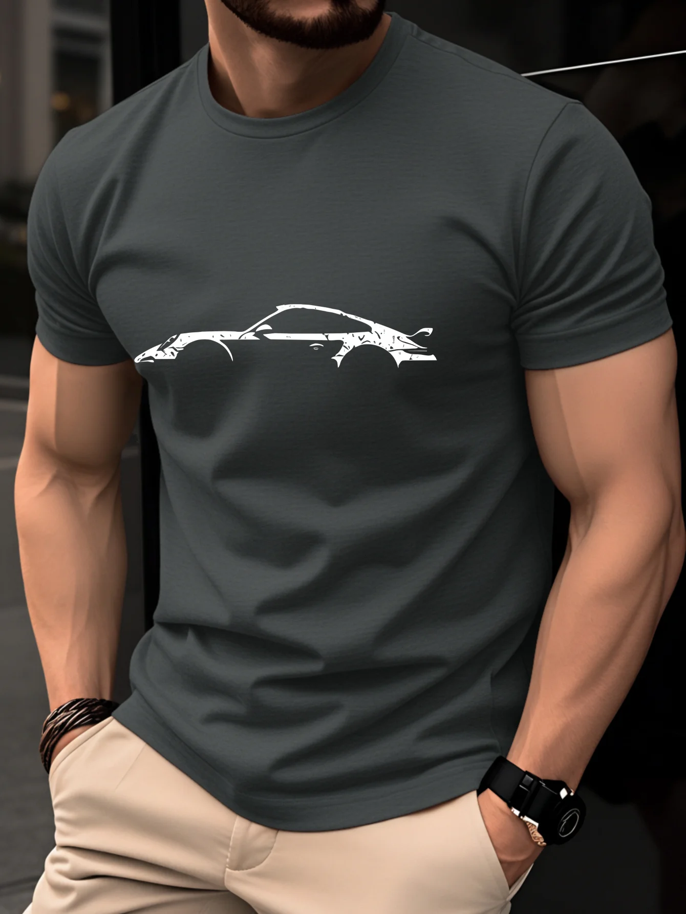 T-Shirt Slim Fit Kurzarm Rundhals Sommer Casual & Alltag, Dynamische Auto-Aufkleber/Buchstaben-Patches, Speed-Thema für Rennspor