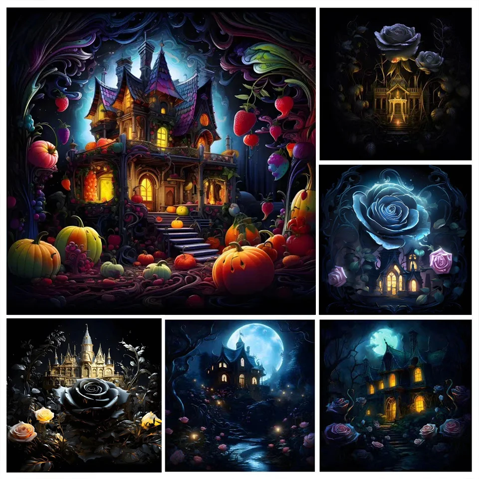 Halloween Castle Landscape 5d diy Diamond Painting New 2024 Rose Full Square/Round Embroidery Cross Stitch Kit Home Decor FF1832