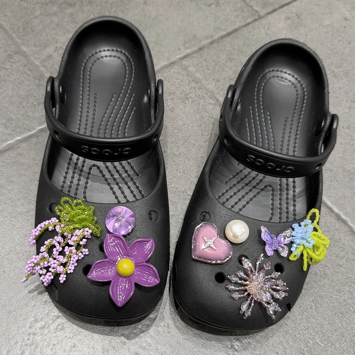 Clog Shoe Charms 8 Piece Set Purple Contrast Handmade Pearl Beads Elegant Versatile Soothing Non Slip Decorative Buckles
