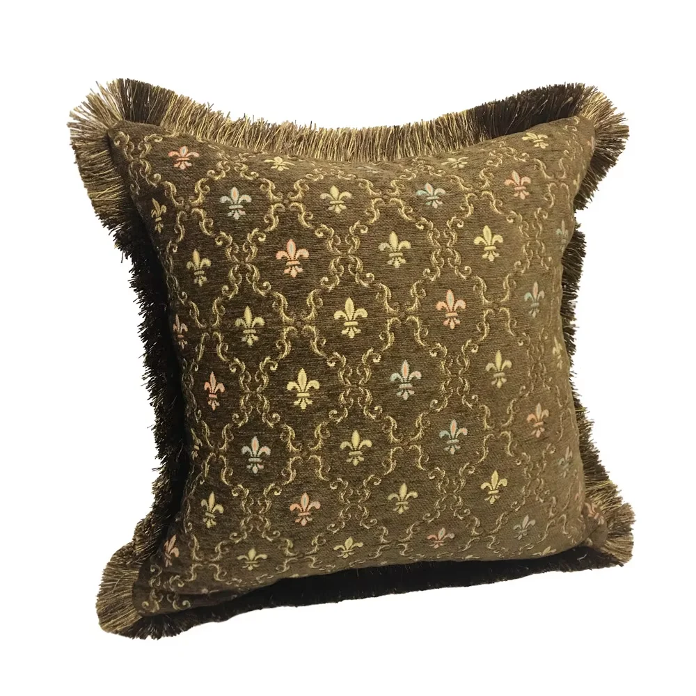 Vintage Diamond Soft Chenille Pillow Case Small Flower Brown Check Viscose Sofa Decorative Cushion Cover 45x45cm Sell by Piece