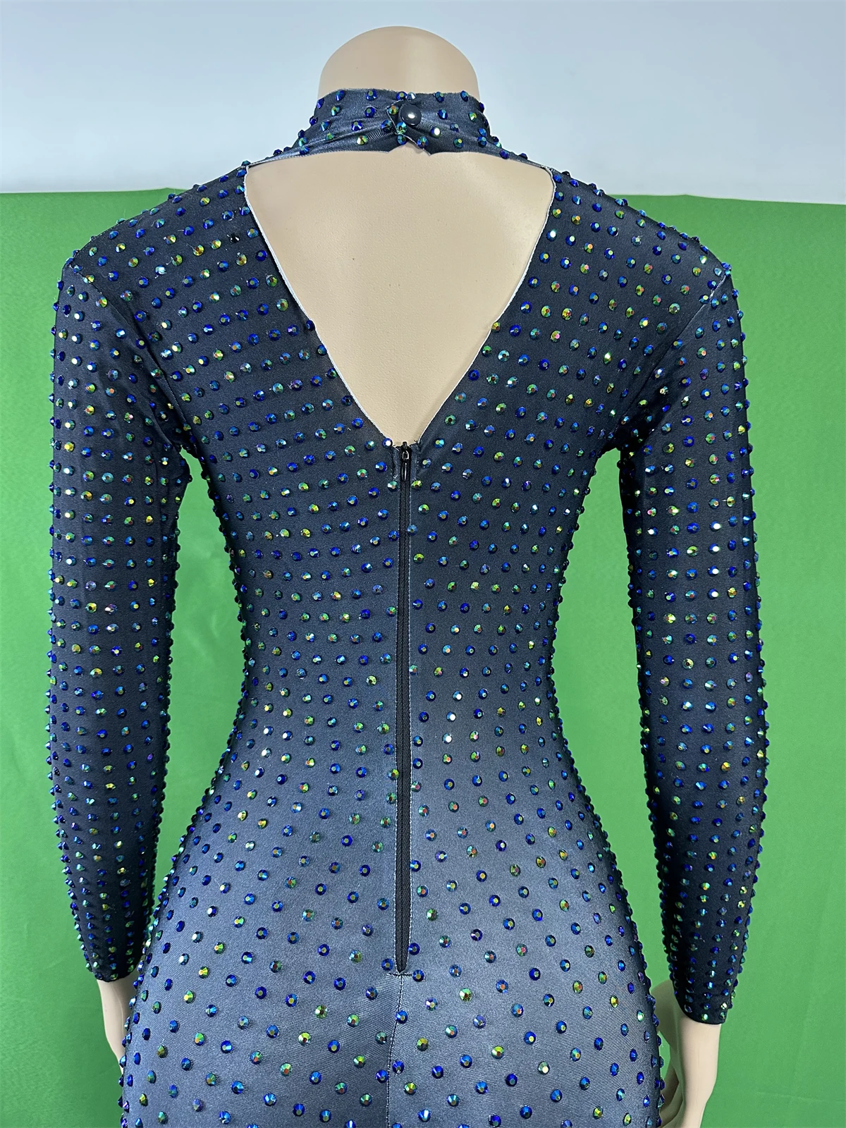 Mulheres uma peça deslumbrante completo strass estiramento macacões impressão rave festival drag queen dança traje