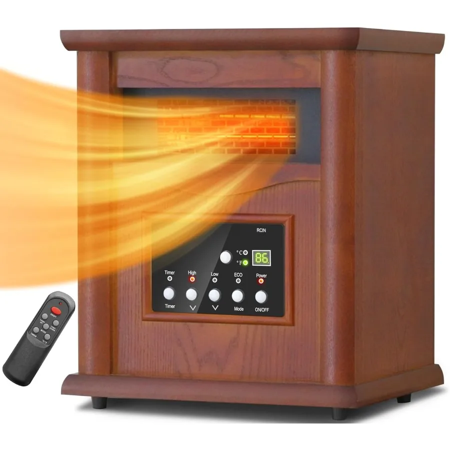 

1500W Infrared Heater for Indoor Use Electric Space Heater for Large Room 3 Mode Thermostat 12H Timer Remote Control Room Heate
