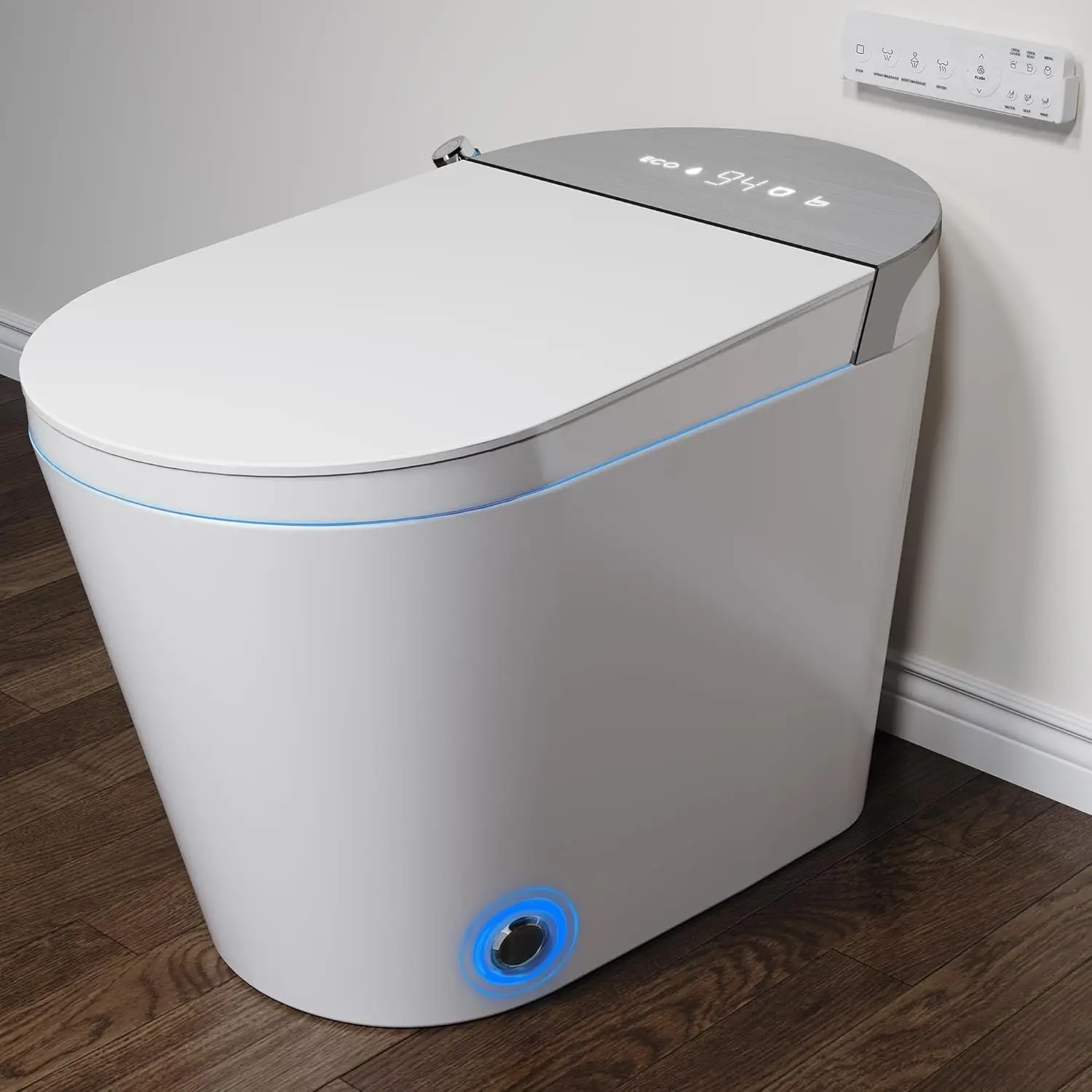 Smart Toilet with Bidet Built in, Auto Open & Close, Foot Sensing Bidet Toilet Combo with Auto Flush,