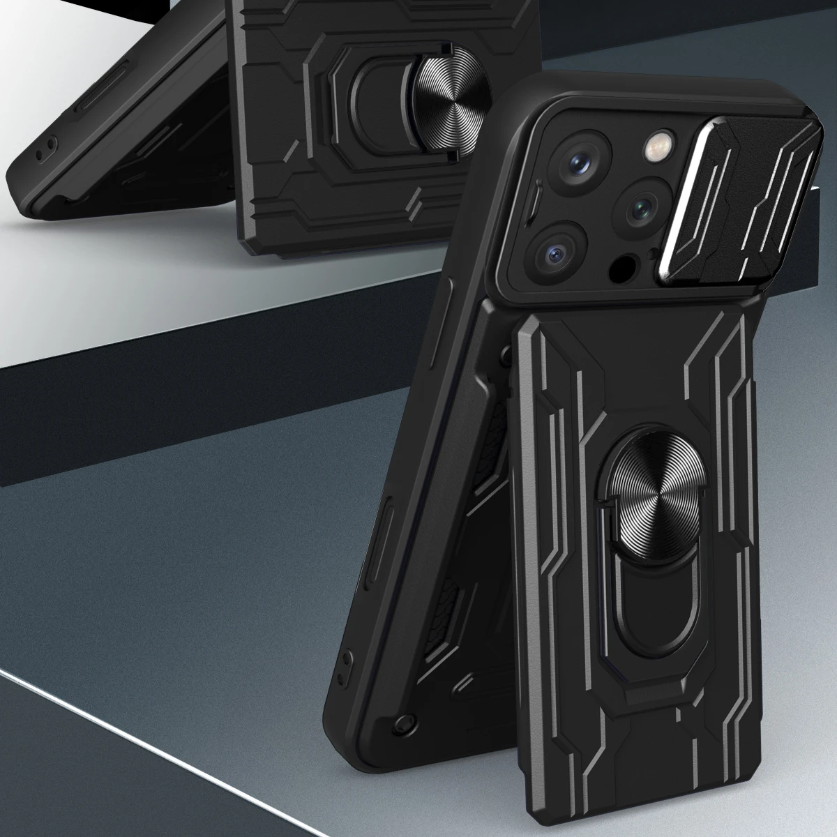 حافظة جديدة شديدة التحمل لهاتف آيفون 16 برو ماكس 15 بلس 14 13 12 مع جيب للبطاقات وحامل حلقي مقاوم للصدمات Fundas Coque Capa