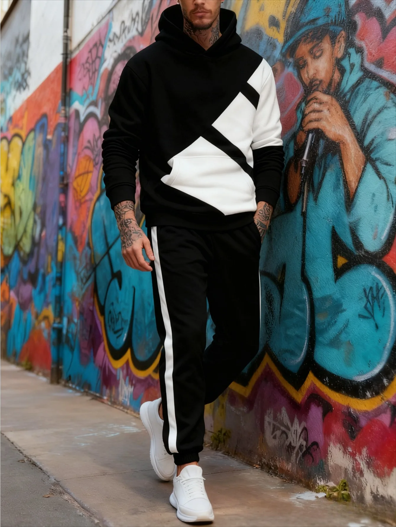 European and American Men's Digital Printing Hooded Sports Suit - High-Quality Skin-Friendly Sweatshirt Fabric