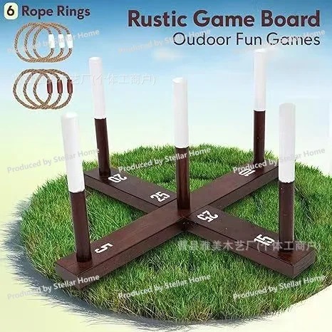 Wooden Ring Toss Game Props Outdoor Team Building Family Gathering Solid Wood Toys Parent-Child Interactive Ring Toss Game