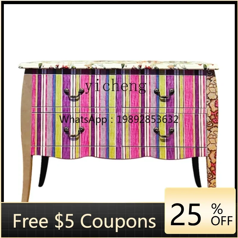 

TQH retro living room entrance cabinet model room French art printing dining room storage cabinet