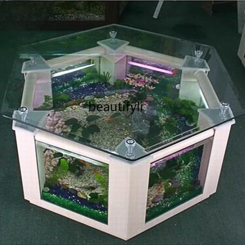 ss 26 Hexagonal Coffee Table Fish Tank Glass Aquarium Creative Living Room Household 1 M Ecological Turtle Jar Sofa