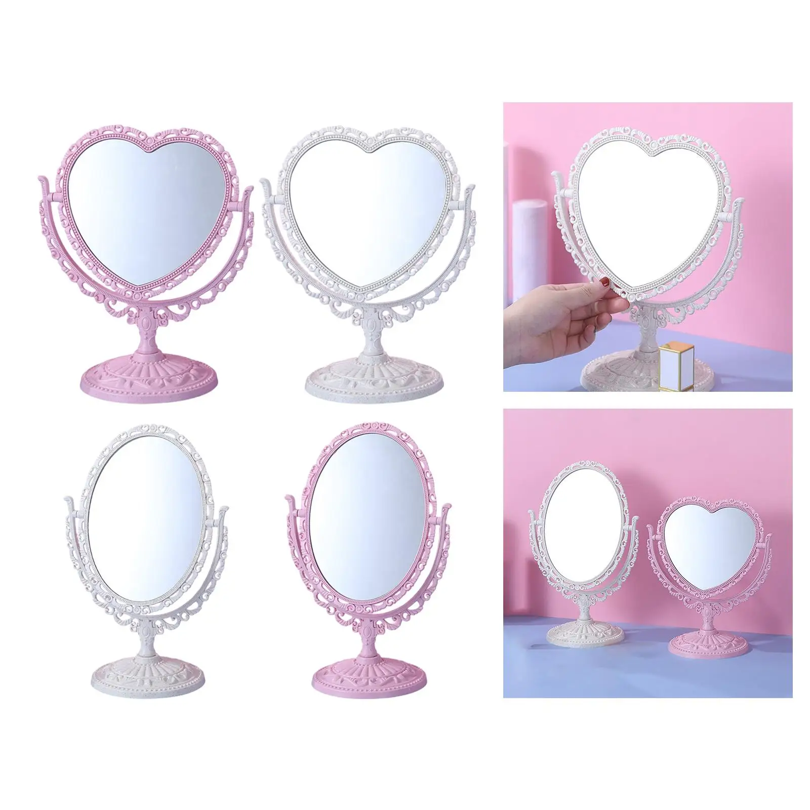 Vintage Desktop Makeup Mirror, Two Sided Swivel Gift Retro Cosmetic Mirror