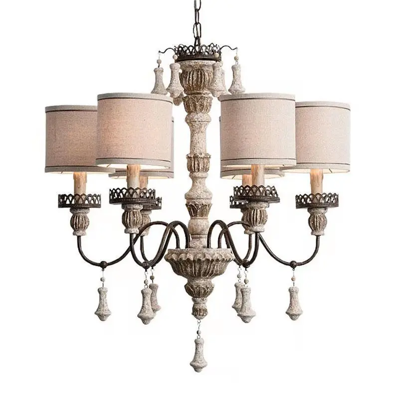 

Creative American country French solid wood carving retro and old chandelier