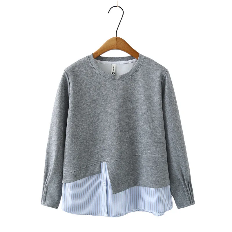 

XXXXL Fashion Plus Size Woman Clothing Spring 2026 Irregular Hoodie Long Sleeve Top Fake 2 Pieces Sweatshirt 217