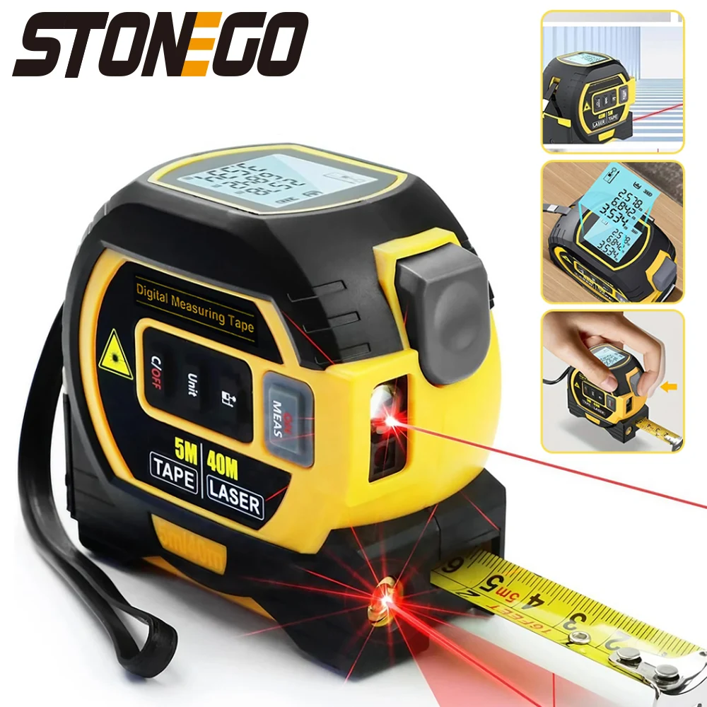 STONEGO 3 in 1 40m/60m Laser Rangefinder High Precision Intelligent Electronic Ruler Laser Tape Measure with 5m Steel Ruler 