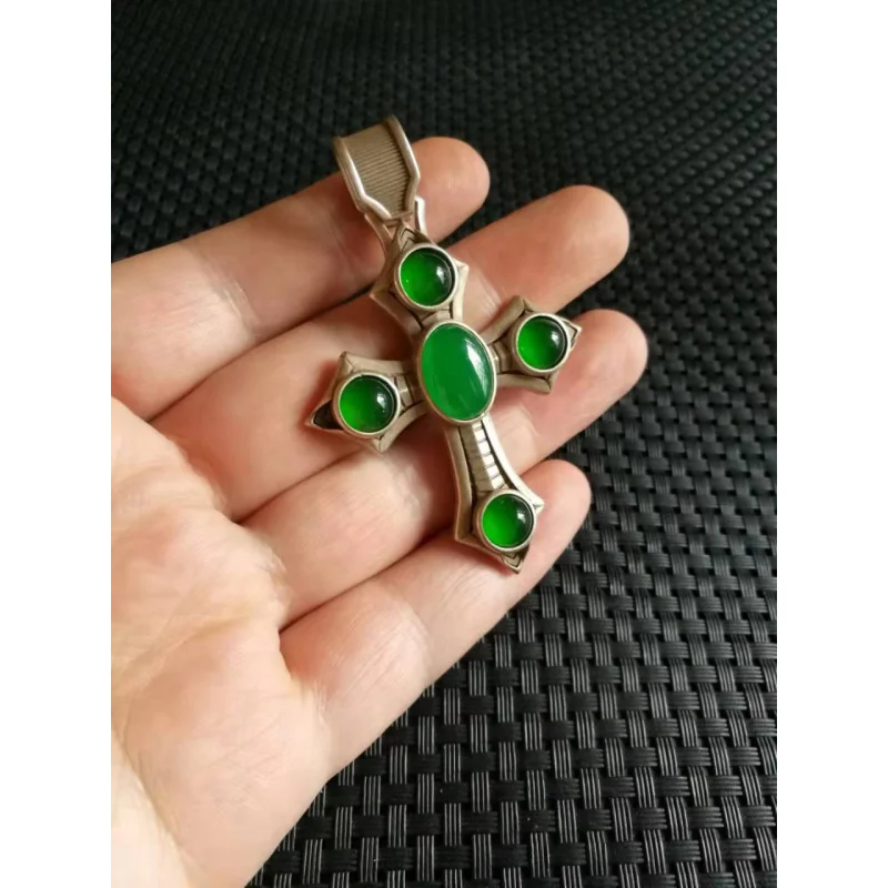 قلادة مرصعة بالفضة القديمة ، اكسسوارات العقيق الأخضر الإمبراطور